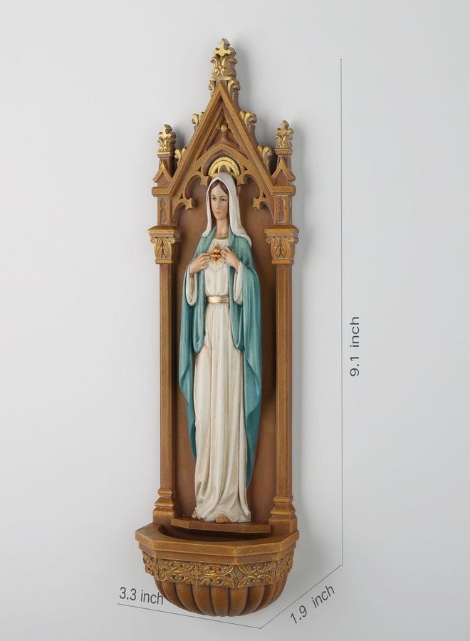 BC BUILDCLASSIC BC Catholic Immaculate Heart of Mary Statue, 9" H Blessed Virgin Mary Holy Water Font Wall Plaque, Inspirational Home Décor, Religious Gift, Renaissance Sculpture Handmade by Buildclassic - Image 3
